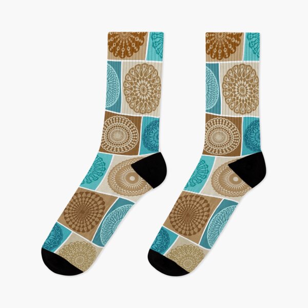 Item preview, Modern Mandala Patchwork Geometric // Turquoise Blue, Caribbean Blue, Brown, Coffee and Latte designed and sold by Elsy's Art.