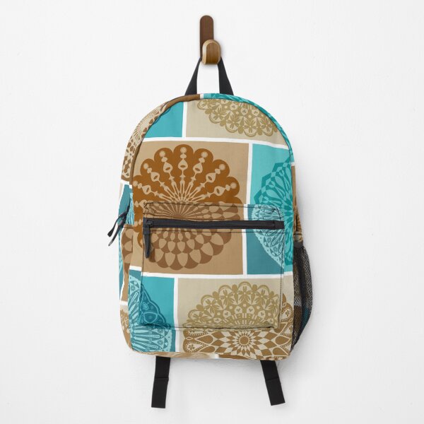 Item preview, Modern Mandala Patchwork Geometric // Turquoise Blue, Caribbean Blue, Brown, Coffee and Latte designed and sold by Elsy's Art.
