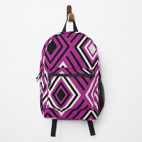 Item preview, Hot pink, soft white and black tribal diamonds and stripes - abstract maximalist pattern designed and sold by misentangled.