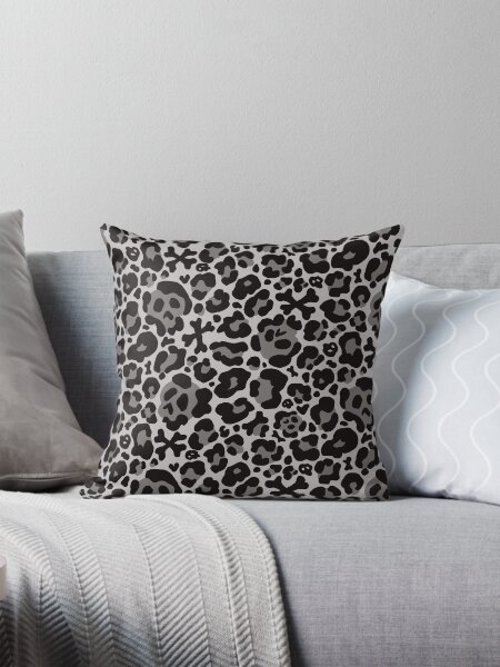 Skull Leopard Print - Grey Throw Pillow