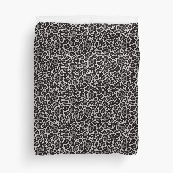 Skull Leopard Print - Grey Duvet Cover
