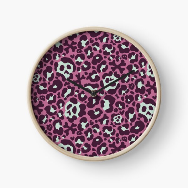 Skull Leopard Print - Plum & Mint Clock