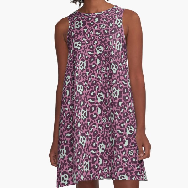 Skull Leopard Print - Plum & Mint A-Line Dress
