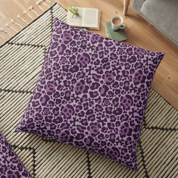 Skull Leopard Print - Purple Floor Pillow