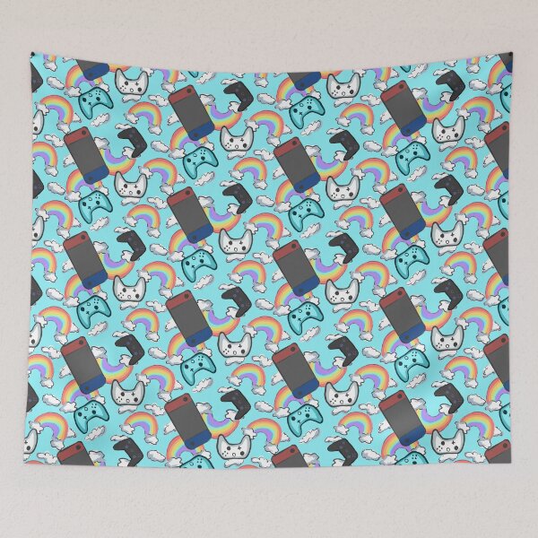 Item preview, Cartoon controllers with pastel rainbows repeating pattern designed and sold by RandasDoodles.