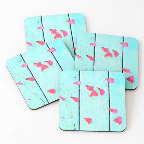 Item preview, Rose petals in red cyclamen on a cobalt teal bench designed and sold by Marilena Strambu.