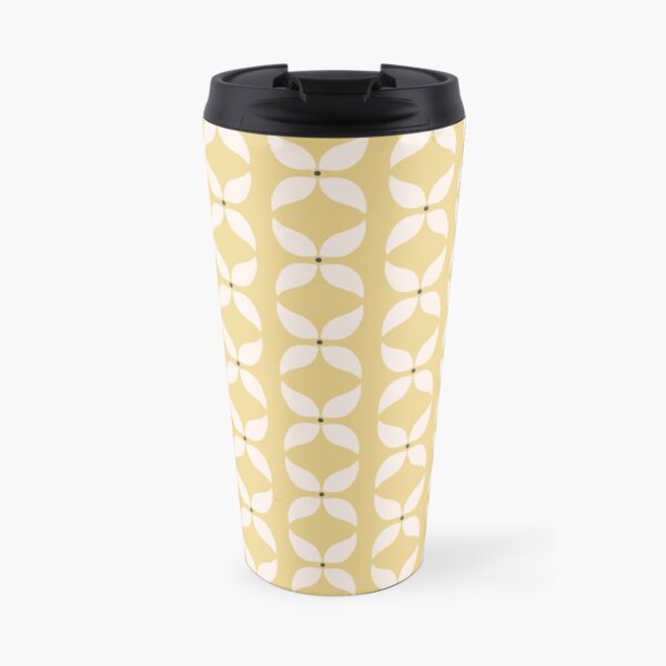 Cottagecore Yellow and White Geometric Flower Pattern Travel Mug