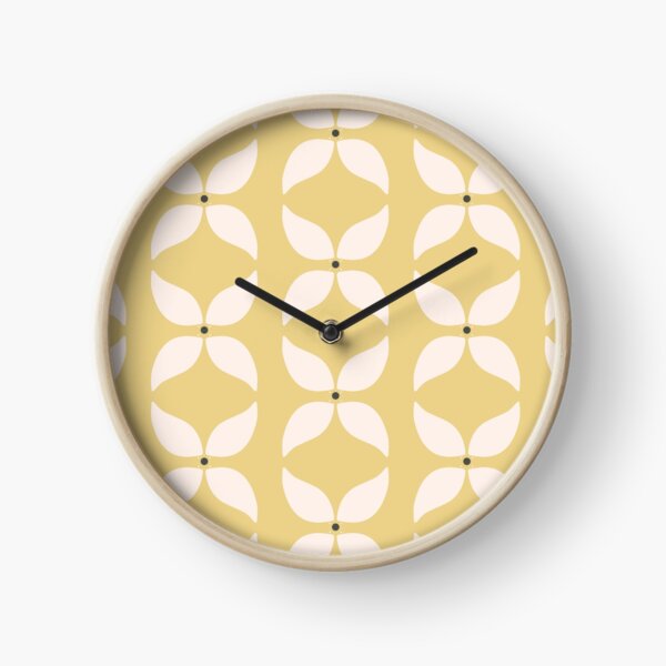 Cottagecore Yellow and White Geometric Flower Pattern Clock