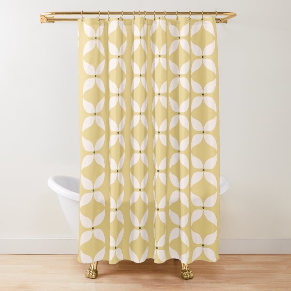 Cottagecore Yellow and White Geometric Flower Pattern Shower Curtain