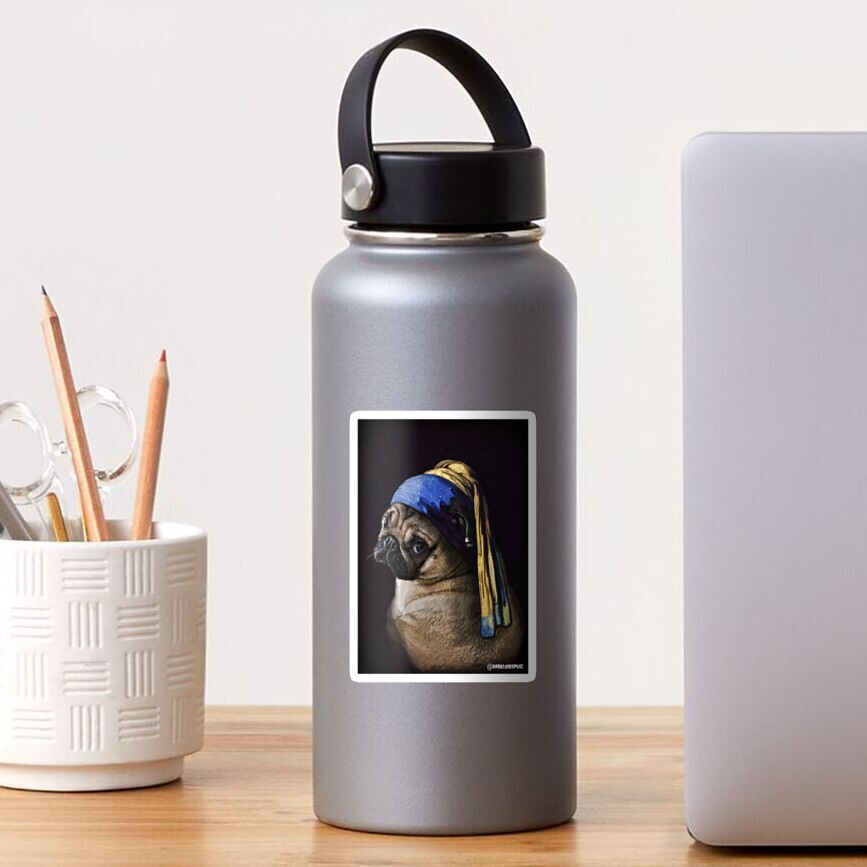 PUG WITH PEARL EARRING Sticker
