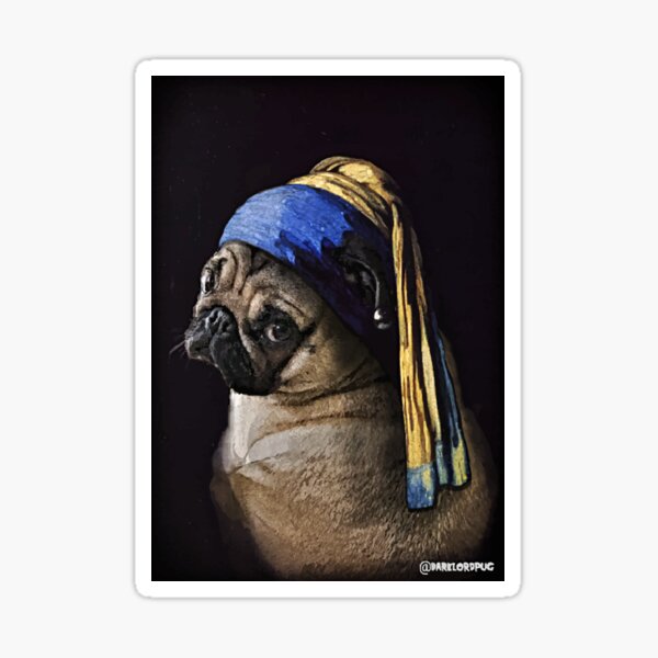 PUG WITH PEARL EARRING Sticker