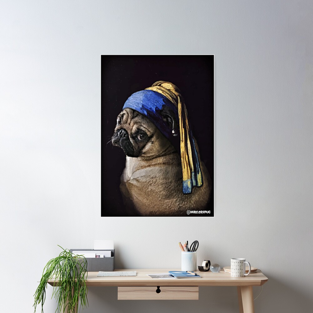 PUG WITH PEARL EARRING Poster