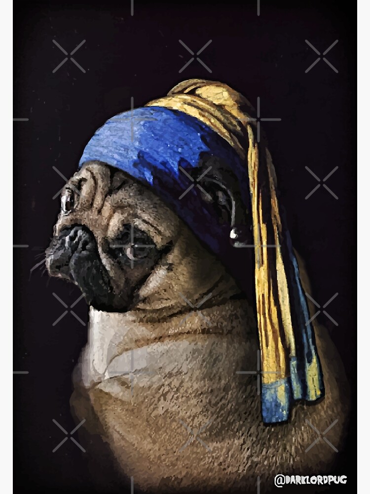 PUG WITH PEARL EARRING by darklordpug