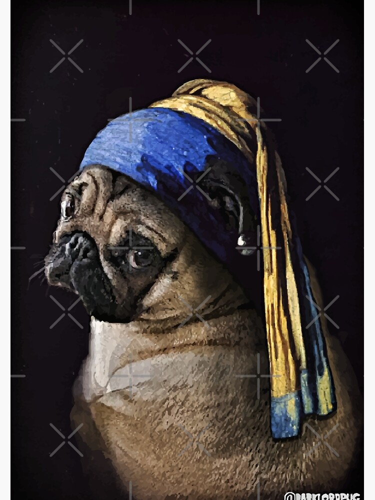 PUG WITH PEARL EARRING by darklordpug
