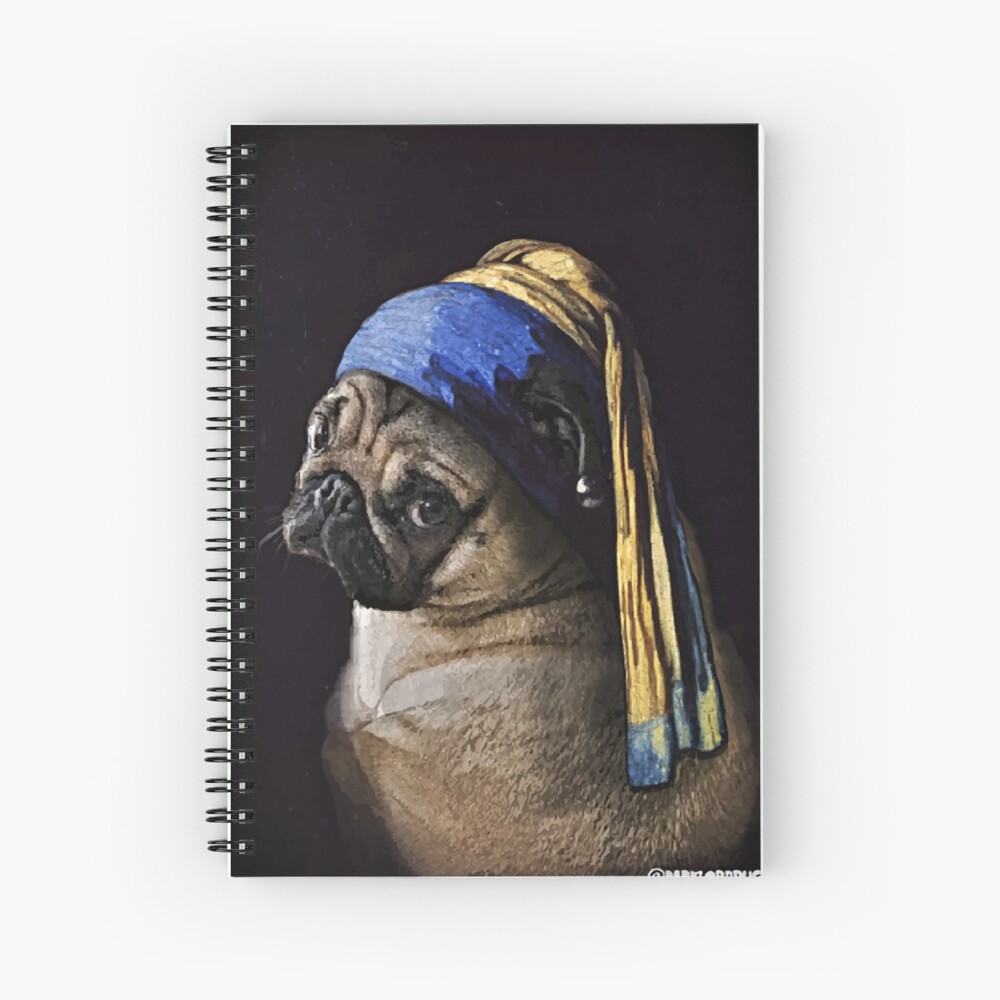 PUG WITH PEARL EARRING Spiral Notebook