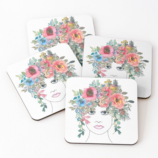 Item preview, Beautiful Hippie Girl with Water Color Flowers in Her Hair designed and sold by StickerArtwork.