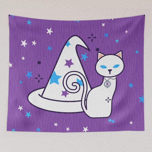 Item preview, Retro Mid-Century Magic Cat and Wizard Hat with Stars designed and sold by orionlodubyal.