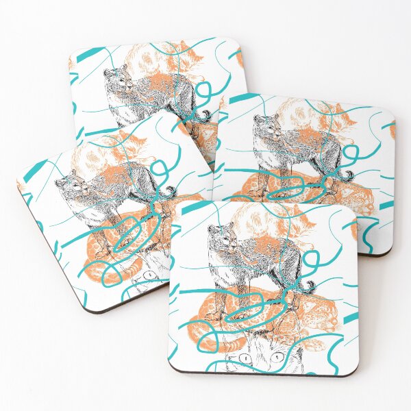 Item preview, Big Cat Small Cat Teal Orange Design Print designed and sold by LittleIconShop.