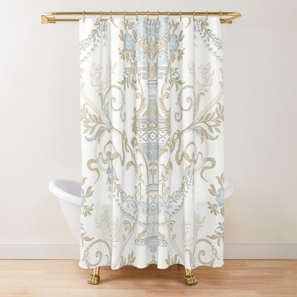 Regina Royal White French Blue Floral Pattern Shower Curtain