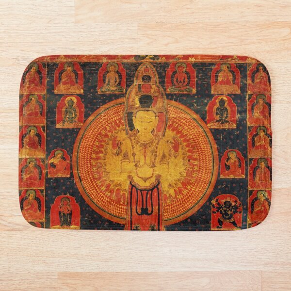Aperçu de l'œuvre Chenresi aux mille bras, une forme cosmique du Bodhisattva Avalokiteshvara (oeuvre tibétaine restaurée) créée et vendue par PromoteProgress.