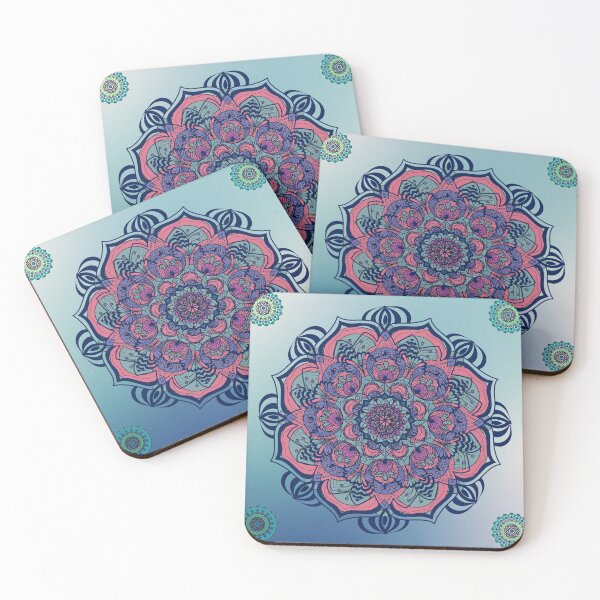 Artikelvorschau, Rosa Mandala auf einem blauen Hintergrund des Gradienten entworfen und verkauft von Makha.