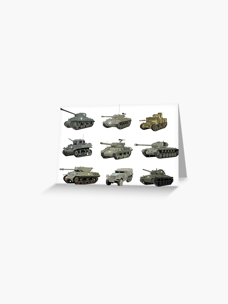 Multiple American WW2 Tanks and Armored Vehicles Greeting Card