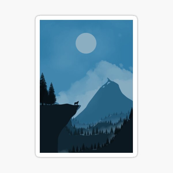 Mountains with Fox night Sticker