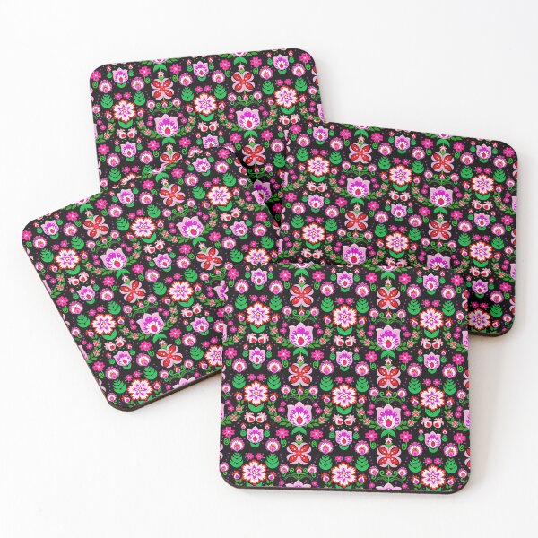 Item preview, Festive Folk Art Flowers on Black designed and sold by KrisInStitches.