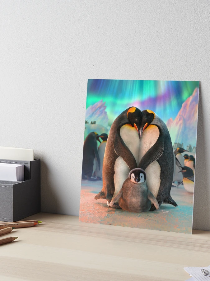 Emperor and Empress “ penguins painting on heart shaped canvas