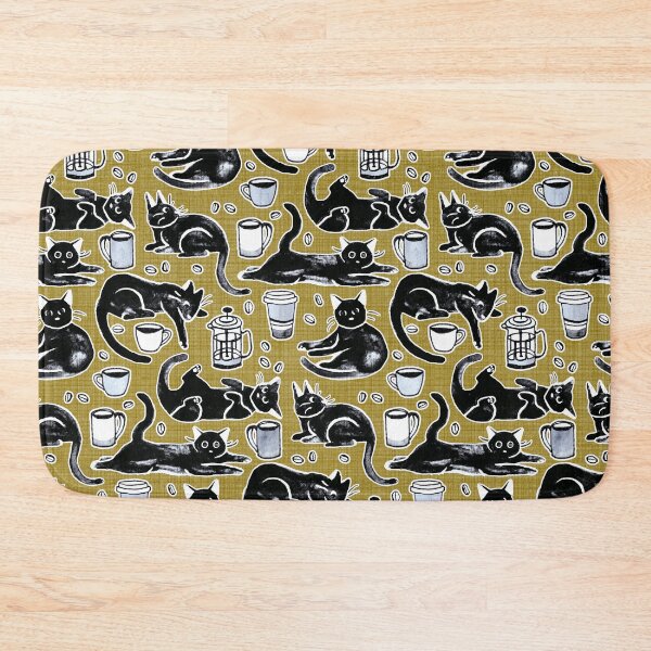 Item preview, Black Cats & Coffee on Mustard  designed and sold by TigaTiga.