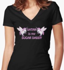 Satan ist mein Zuckerpapa Shirt mit V-Ausschnitt