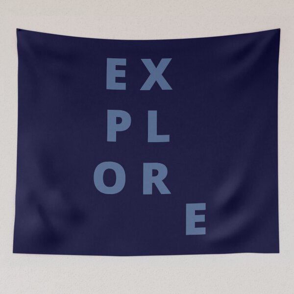Item preview, Explore. Text only design. Blue capitals. designed and sold by JellyBeenzz.