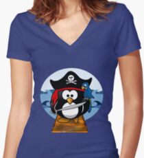 Pirate Penguin at Sea Women's Fitted V-Neck T-Shirt