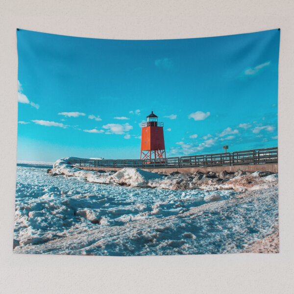 Item preview, A view of the South Pier Light house and the ice dunes off of Lake Michigan in Charlevoix MI designed and sold by Michael Deemer.