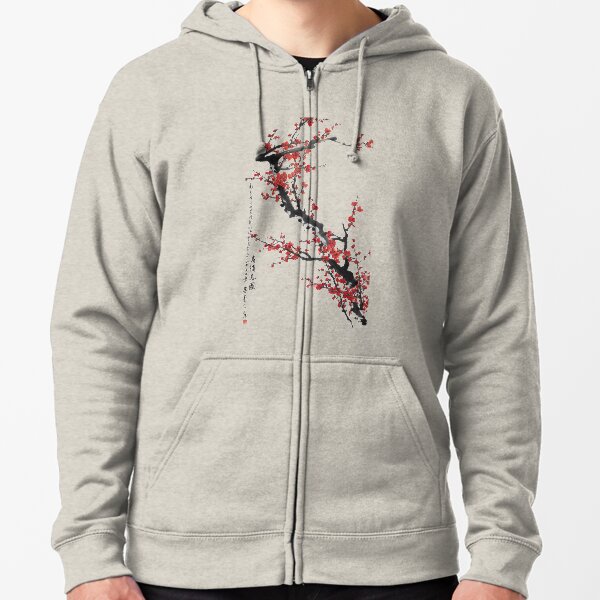 Cherry Blossom Japanese Woodblock Print OHanami Classic Zipped Hoodie
