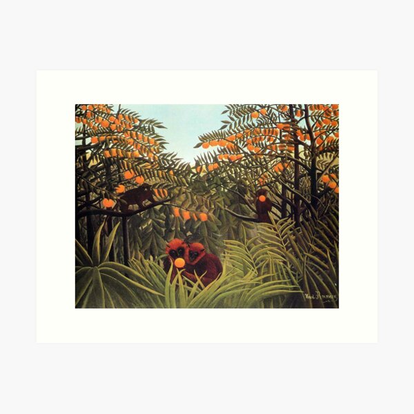 Vista previa del artículo con la obra «Simios en el huerto de naranjos - Henri Rousseau», diseñado y vendido por forgottenbeauty.