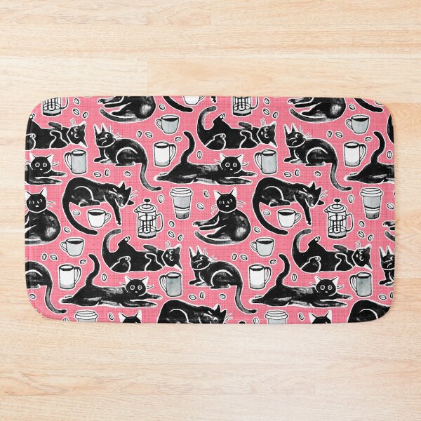 Item preview, Black Cats & Coffee on Strawberry Pink designed and sold by TigaTiga.
