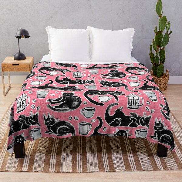Item preview, Black Cats & Coffee on Strawberry Pink designed and sold by TigaTiga.