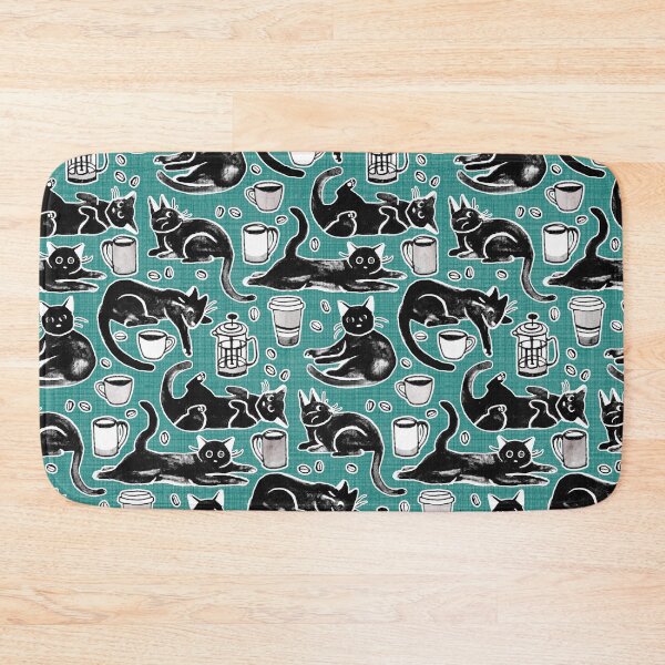 Item preview, Black Cats & Coffee on Teal designed and sold by TigaTiga.