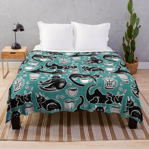 Item preview, Black Cats & Coffee on Teal designed and sold by TigaTiga.