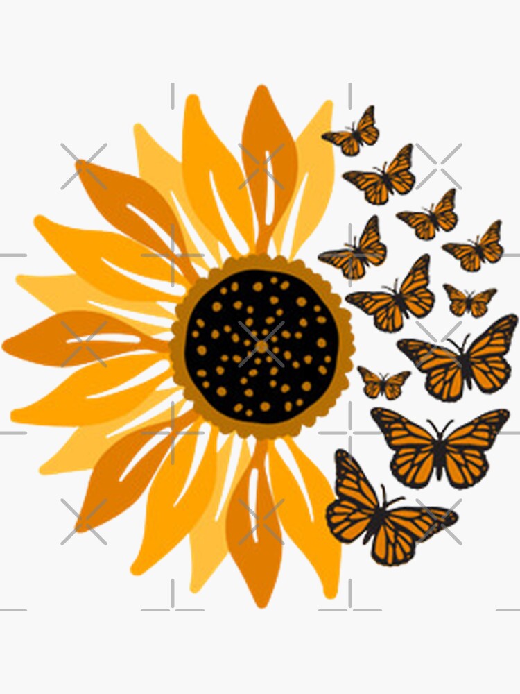 "sunflower art with butterfly" Sticker by FashionTrends Redbubble
