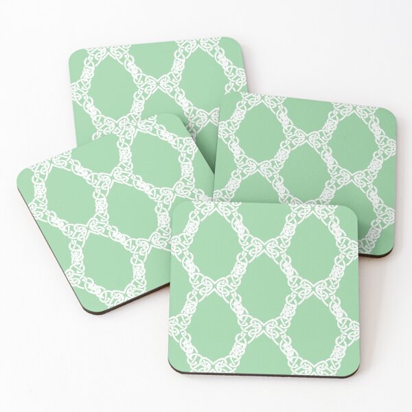 Item preview, Crochet white celtic patterns on very soft lime green background designed and sold by fowons.