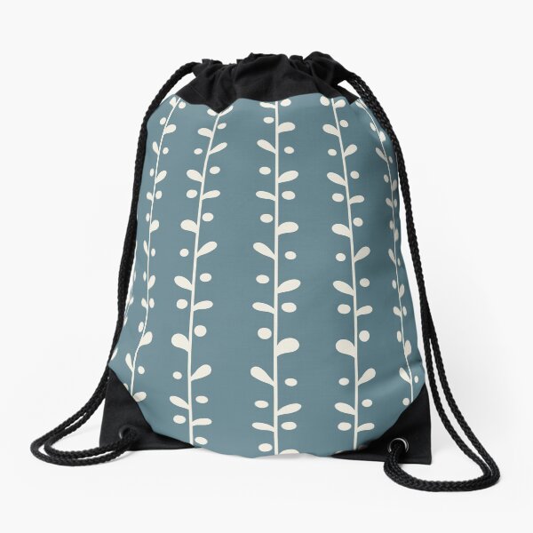 Cottagecore Blue and White Bold Leaf Print Drawstring Bag