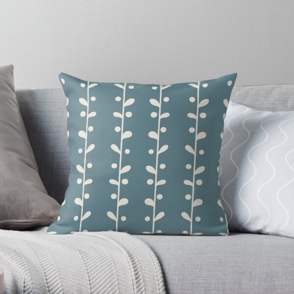 Cottagecore Blue and White Bold Leaf Print Throw Pillow