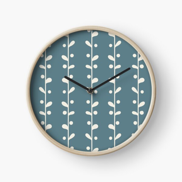 Cottagecore Blue and White Bold Leaf Print Clock
