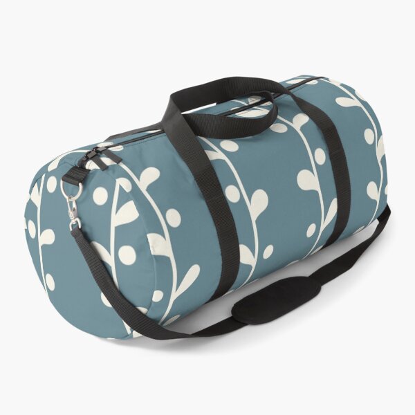 Cottagecore Blue and White Bold Leaf Print Duffle Bag