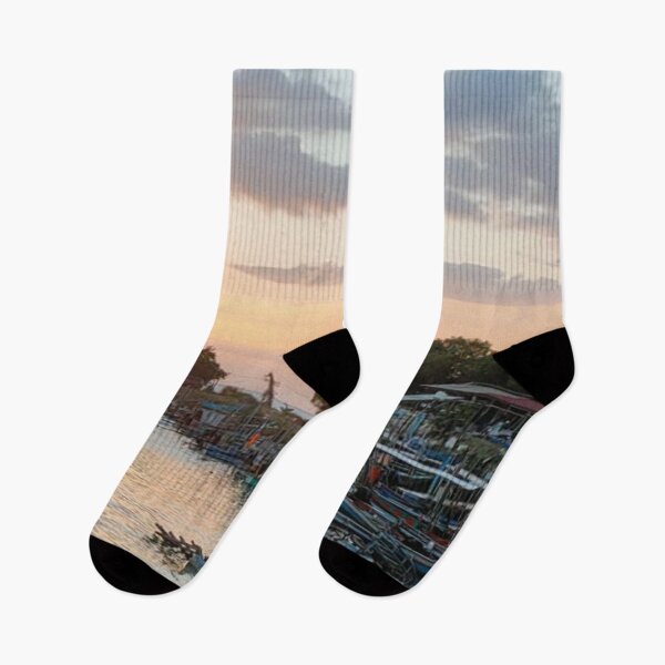 Item preview, Dreamlike and beautiful fisherman's village in the sunset designed and sold by vibeno1.