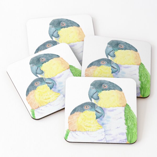 Item preview, Black-Headed parrot caique watercolor couple portrait designed and sold by L'Atelier Oranjade.