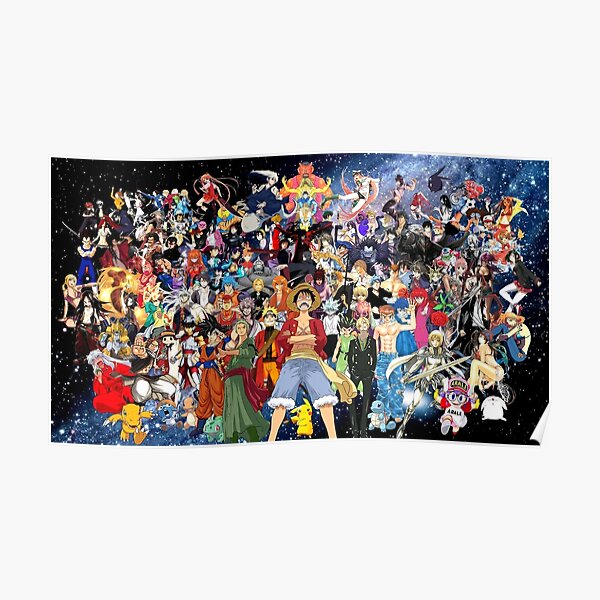 Collage de nombreux personnages d'Anime Poster