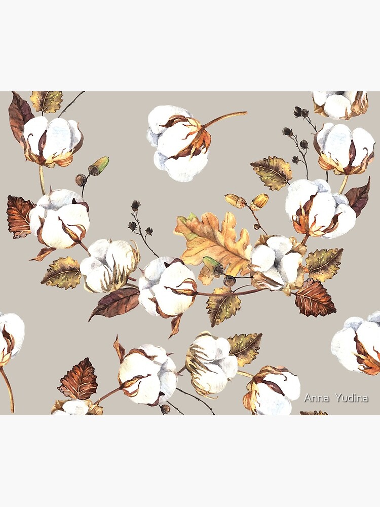 Gentle watercolor seamless with cotton flowers by Anutina